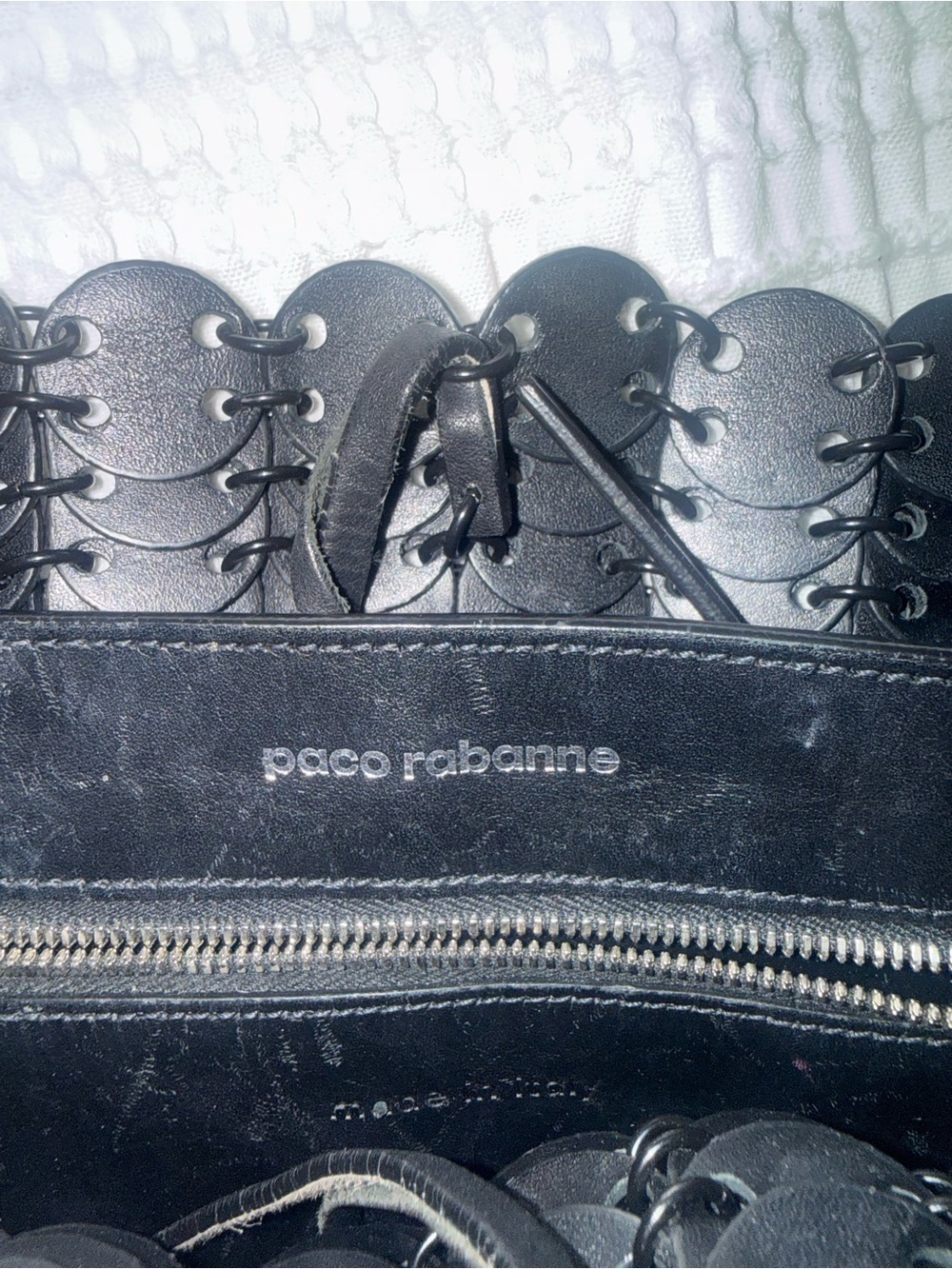 Paco Rabanne Black Linked Disc Shoulder Bag with Silver Hardware